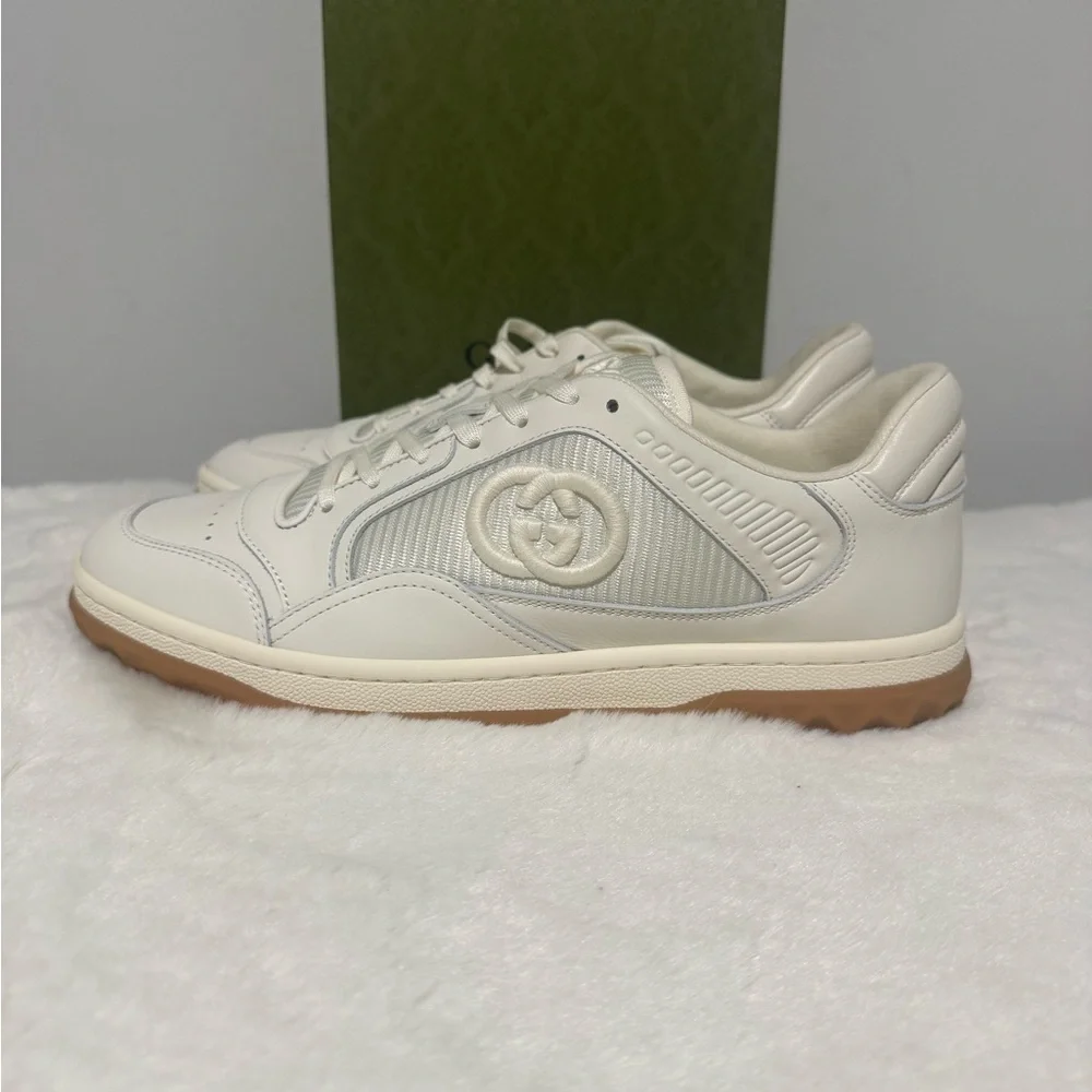 Gucci Cream White Leather Low-Top Sneakers with Gum Sole